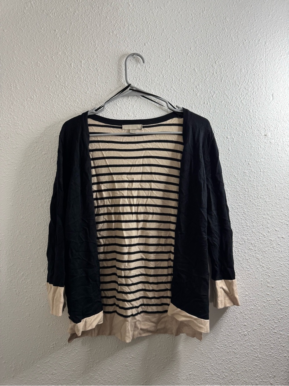 One A Black and Cream Striped Open-Front Women’s Cardigan